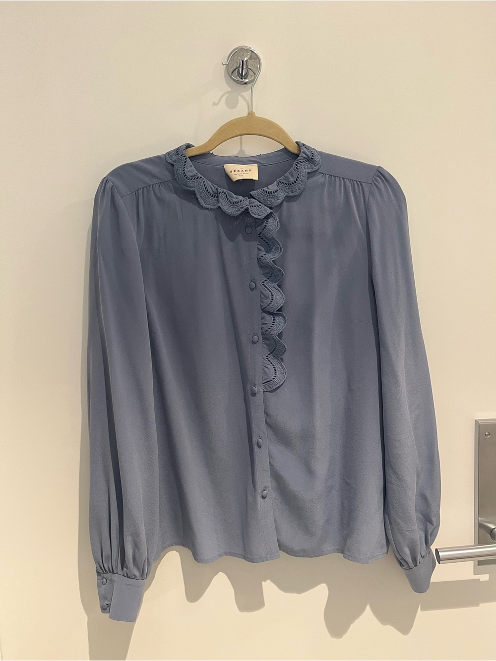 Sezane Chlo Silk Blouse in Vintage Blue - Picture 2 of 6